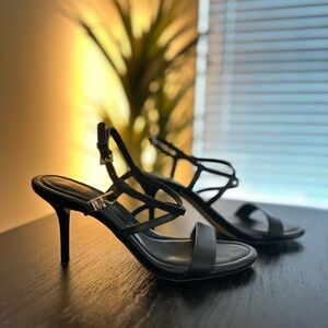 Michael Kors Black and Gold Heels with Strappy Design